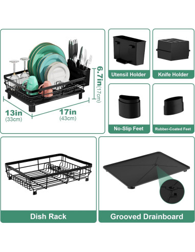 Estante para Secar Platos MOUKABAL Acero Inoxidable Negro 43.5x33.5x17 cm