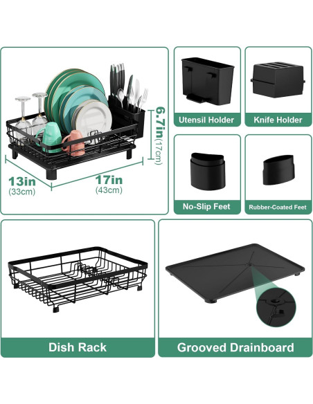 Estante para Secar Platos MOUKABAL Acero Inoxidable Negro 43.5x33.5x17 cm