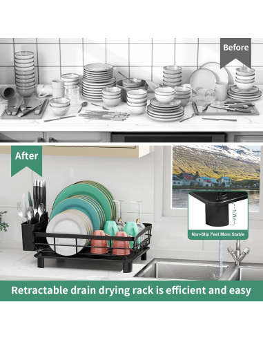 Estante para Secar Platos MOUKABAL Acero Inoxidable Negro 43.5x33.5x17 cm