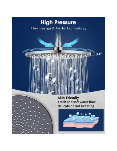 Cabezal de Ducha Grande VMASSTONE 22.86 cm Alta Presión Cromo