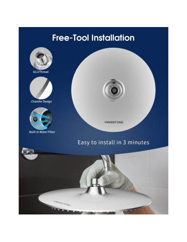 Cabezal de Ducha Grande VMASSTONE 22.86 cm Alta Presión Cromo