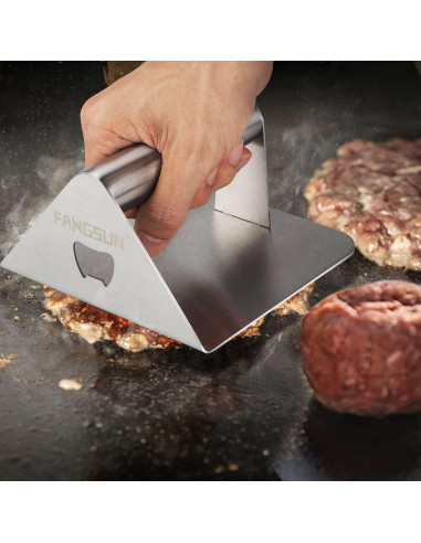 Aplastador de Hamburguesas FANGSUN 14 cm Acero Inoxidable 2 en 1