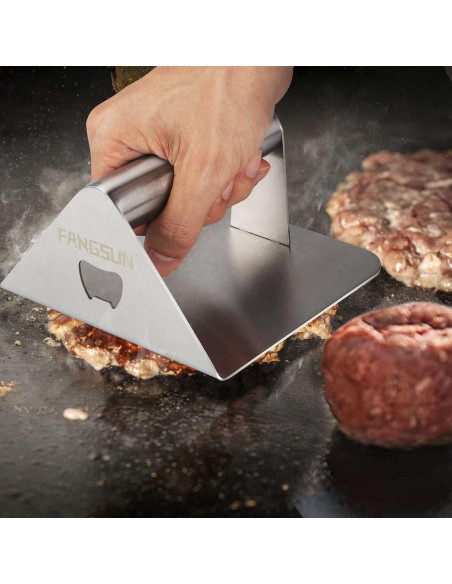 Aplastador de Hamburguesas FANGSUN 14 cm Acero Inoxidable 2 en 1