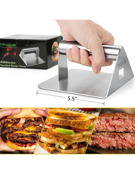Aplastador de Hamburguesas FANGSUN 14 cm Acero Inoxidable 2 en 1
