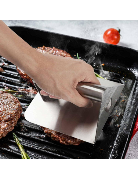 Aplastador de Hamburguesas FANGSUN 14 cm Acero Inoxidable 2 en 1