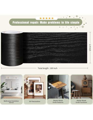 Cinta de Grano de Madera Autoadhesiva Besezx 6.1 cm x 4.57 m Negra