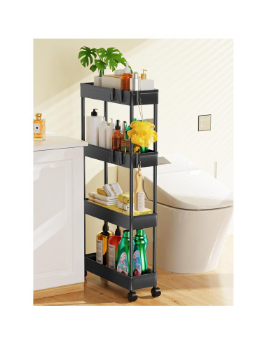 Carrito de Almacenamiento Rodante LEHOM 4 Niveles Negro 13 cm