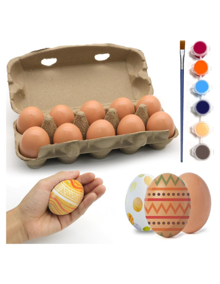 Juego de 10 Huevos Falsos de Madera Marrón para Manualidades