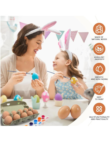 Juego de 10 Huevos Falsos de Madera Marrón para Manualidades