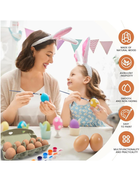 Juego de 10 Huevos Falsos de Madera Marrón para Manualidades