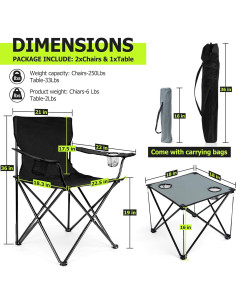 Conjunto de Sillas y Mesa Joyfair para Camping - 2 Sillas + 1 Mesa Plegable 2