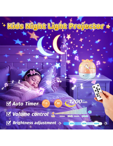 Proyector de Luz Nocturna Unicornio PIKOY 15 Películas 10 Sonidos