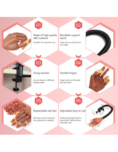 Mano de Práctica para Uñas Acrílicas DE-009 - Kit Completo