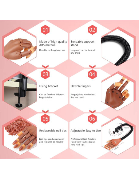 Mano de Práctica para Uñas Acrílicas DE-009 - Kit Completo