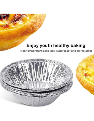 Moldes Desechables de Aluminio para Tartas de Huevo 100 Pcs