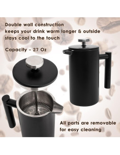 Prensa Francesa Mixpresso 770ml Acero Inoxidable Negra 2