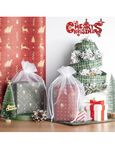 50 Bolsas de Organza Blancas FloraSea 15x22 cm para Regalos