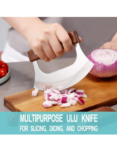 Cuchillo Ulu Coowolf con Soporte de Madera - 16.5 cm Acero Inoxidable 2