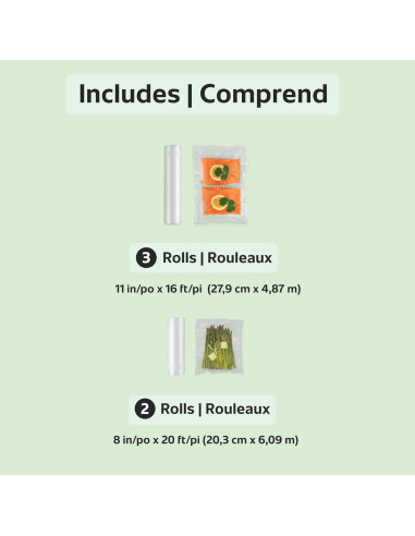 Bolsas de Sellado al Vacío FoodSaver Multipack 5 Rollos 20.32x50.8cm y 27.94x40.64cm