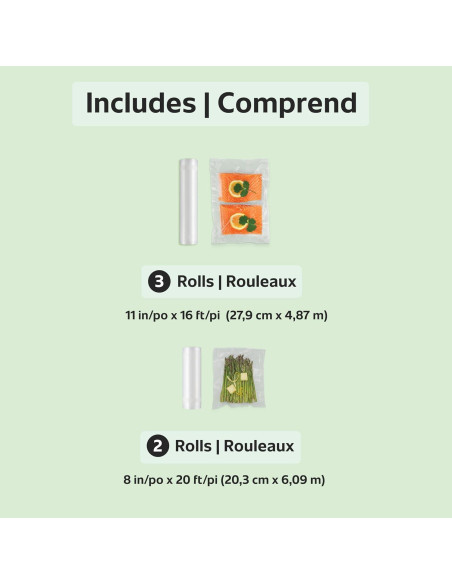 Bolsas de Sellado al Vacío FoodSaver Multipack 5 Rollos 20.32x50.8cm y 27.94x40.64cm