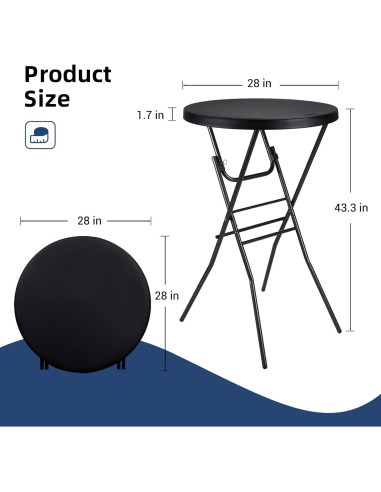 Mesa de cóctel plegable Byliable 71cm redonda negra