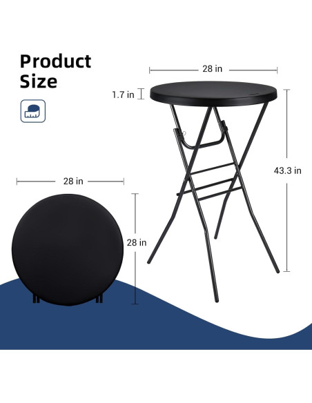 Mesa de cóctel plegable Byliable 71cm redonda negra