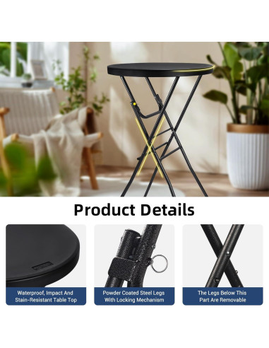 Mesa de cóctel plegable Byliable 71cm redonda negra