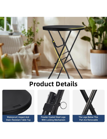 Mesa de cóctel plegable Byliable 71cm redonda negra