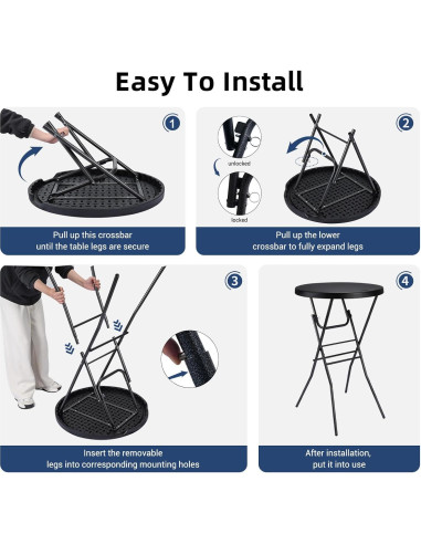 Mesa de cóctel plegable Byliable 71cm redonda negra