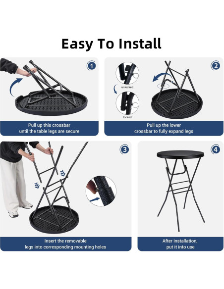 Mesa de cóctel plegable Byliable 71cm redonda negra