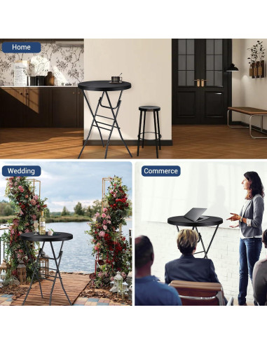 Mesa de cóctel plegable Byliable 71cm redonda negra