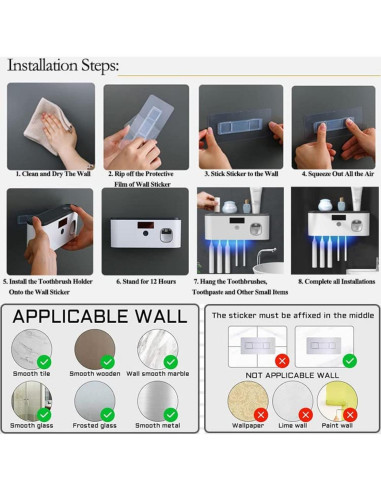 Soporte para Cepillos de Dientes Coniengk con Dispensador y Carga Solar