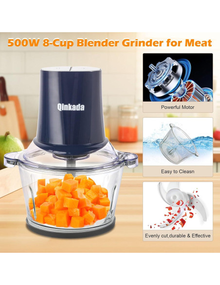 Procesador de Alimentos Qinkada 400W 2 Tazones 8 Tazas Azul Procesador de Alimentos Qinkada 400W 2 Tazones 8 Tazas Azul