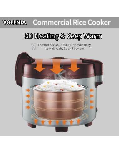 Cocedor de Arroz YOLLNIA 9L 1200W para Restaurante 45 Tazas