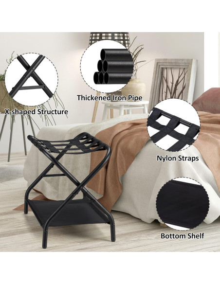 Soporte Plegable para Equipaje Ancohom - 2 Capas, Negro