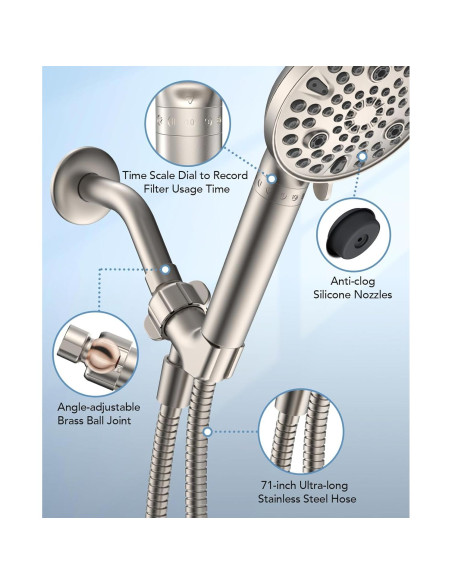 Cabezal de Ducha de Mano MakeFit con Filtro Níquel Cepillado 10 Modos