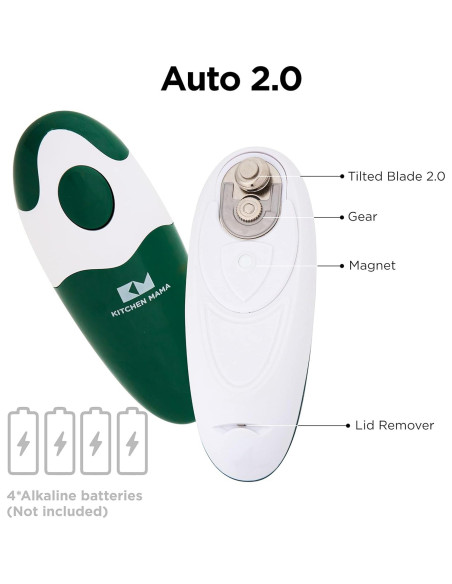 Abrelatas Eléctrico Kitchen Mama Auto 2.0 Verde - Automático, Sin Manos, Cuchilla Suave
