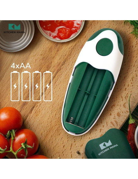 Abrelatas Eléctrico Kitchen Mama Auto 2.0 Verde - Automático, Sin Manos, Cuchilla Suave