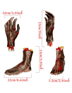 XONOR Decoraciones de Halloween Manos y Pies Cortados 4 Piezas 2
