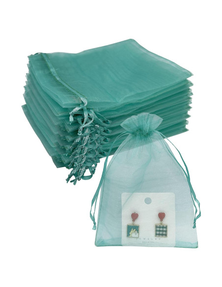 100 Bolsas de Organza Teal 13x18 cm con Cierre de Cuerda