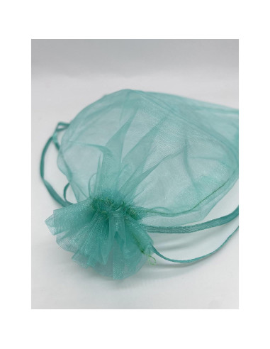 100 Bolsas de Organza Teal 13x18 cm con Cierre de Cuerda