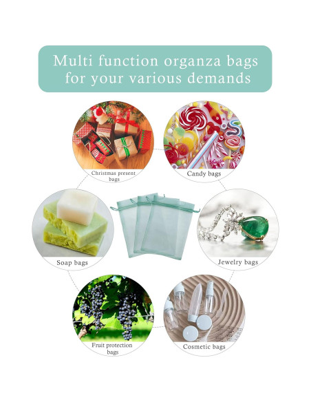 100 Bolsas de Organza Teal 13x18 cm con Cierre de Cuerda