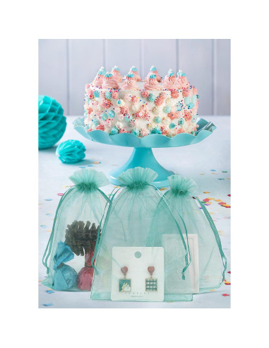 100 Bolsas de Organza Teal 13x18 cm con Cierre de Cuerda