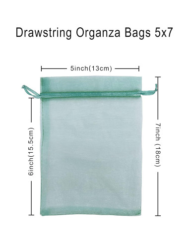 100 Bolsas de Organza Teal 13x18 cm con Cierre de Cuerda