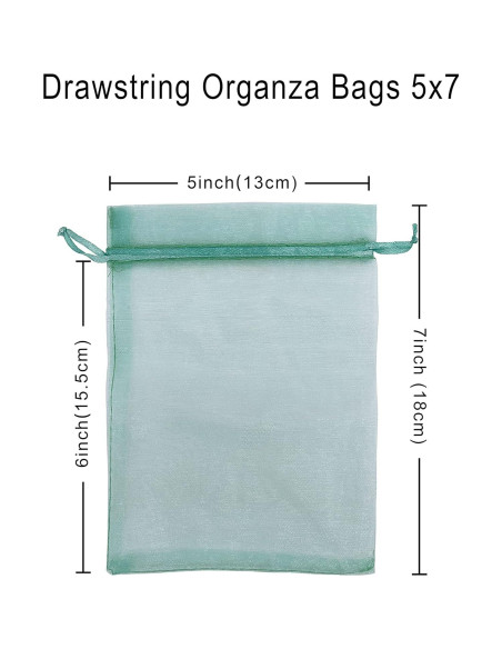 100 Bolsas de Organza Teal 13x18 cm con Cierre de Cuerda