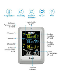 Termómetro Inalámbrico U UNNI UN0582CS con 3 Sensores y Pantalla 4.5" 2
