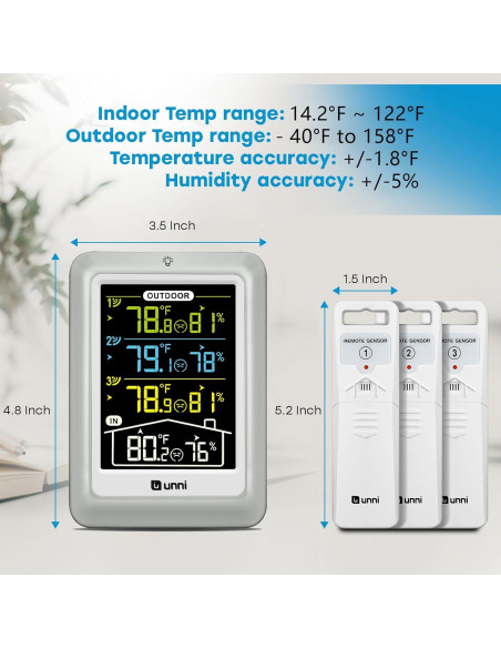 Termómetro Inalámbrico U UNNI UN0582CS con 3 Sensores y Pantalla 4.5"