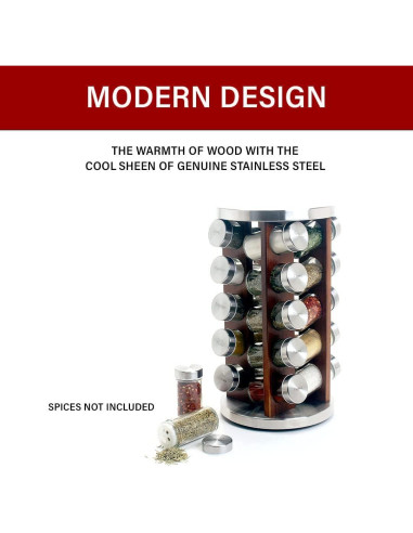 Estante de Especias Orii de Madera de Acacia con 20 Tarros
