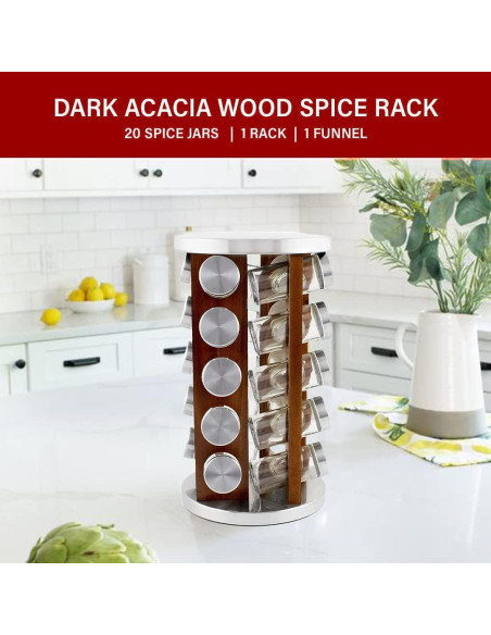 Estante de Especias Orii de Madera de Acacia con 20 Tarros