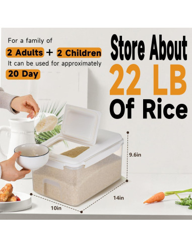 Contenedor de Almacenamiento de Arroz 10 kg LivLab Mker Hermético
